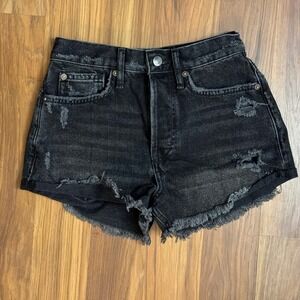 We The Free Women's Size 0/2 24 Buttonfly Faded Black Cut Off Jeans Shorts EUC